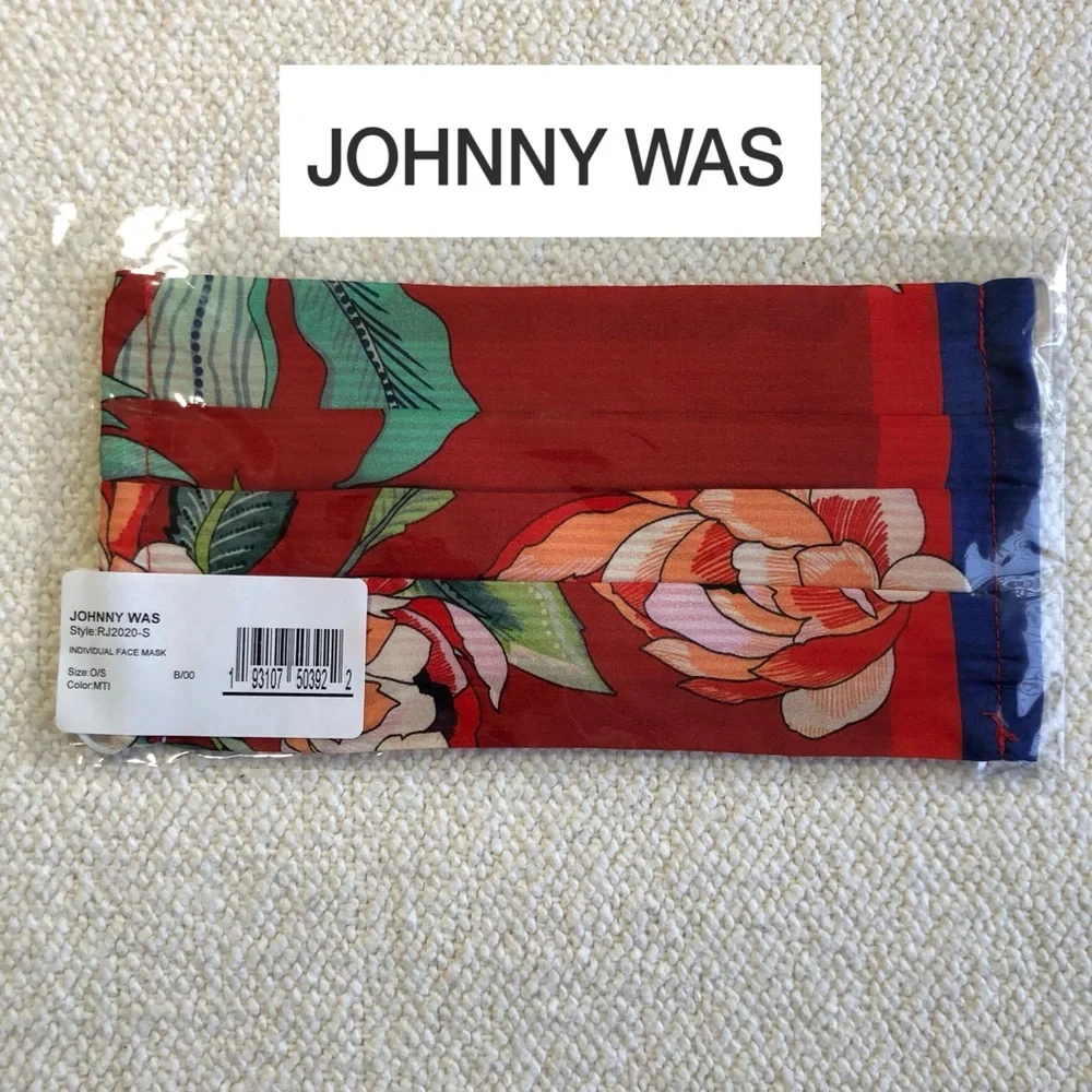 JOHNNY WAS NEW Red Floral Print 100% Silk Face Mask